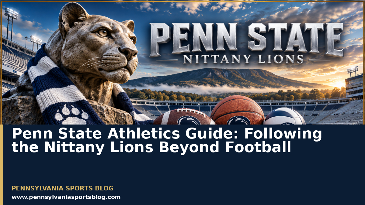 Penn State Athletics Guide: Following the Nittany Lions Beyond Football — PSB branded editorial illustration, no players or people.