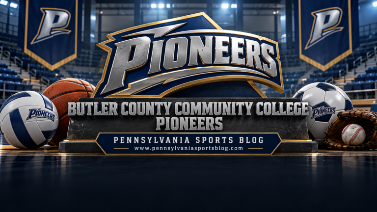 Butler County Community College Pioneers — Pennsylvania Sports Blog editorial illustration; no players or people.