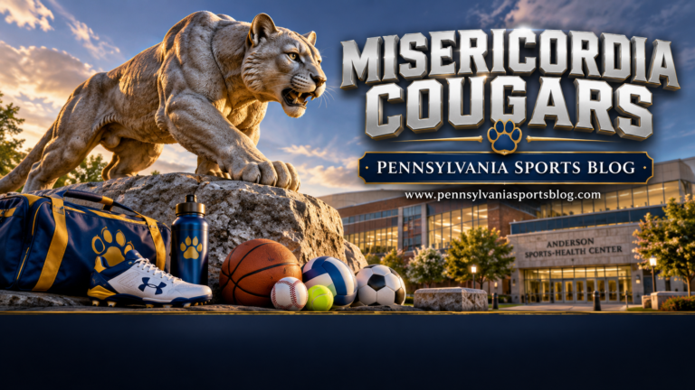 Misericordia Cougars — Pennsylvania Sports Blog editorial illustration; no players or people.
