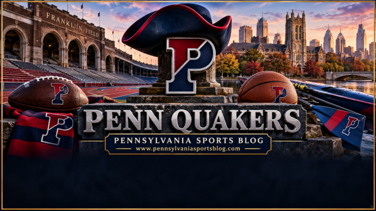 Penn Quakers — Pennsylvania Sports Blog editorial illustration; no players or people.
