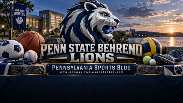 Penn State Behrend Lions — Pennsylvania Sports Blog editorial illustration; no players or people.