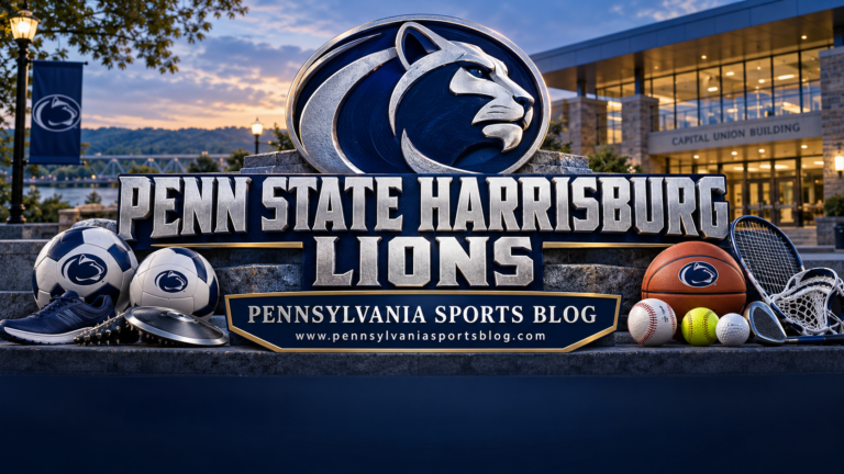 Penn State Harrisburg Lions — Pennsylvania Sports Blog editorial illustration; no players or people.