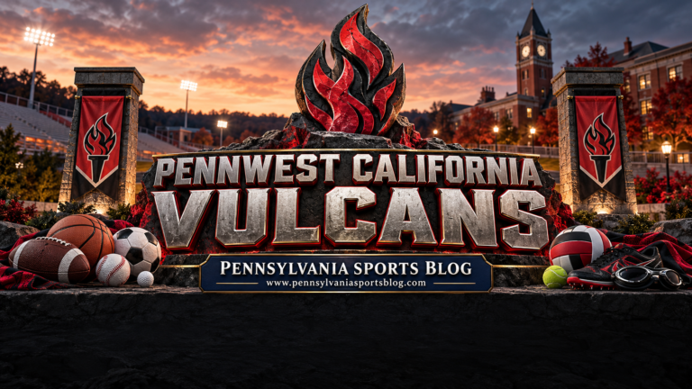 PennWest California Vulcans — Pennsylvania Sports Blog editorial illustration; no players or people.