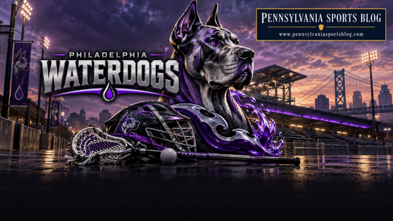 Philadelphia Waterdogs — Pennsylvania Sports Blog editorial illustration; no players or people.