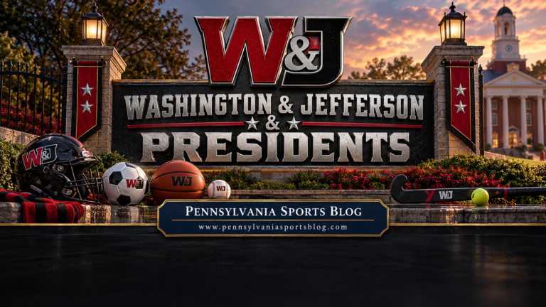 Washington & Jefferson Presidents — Pennsylvania Sports Blog editorial illustration; no players or people.
